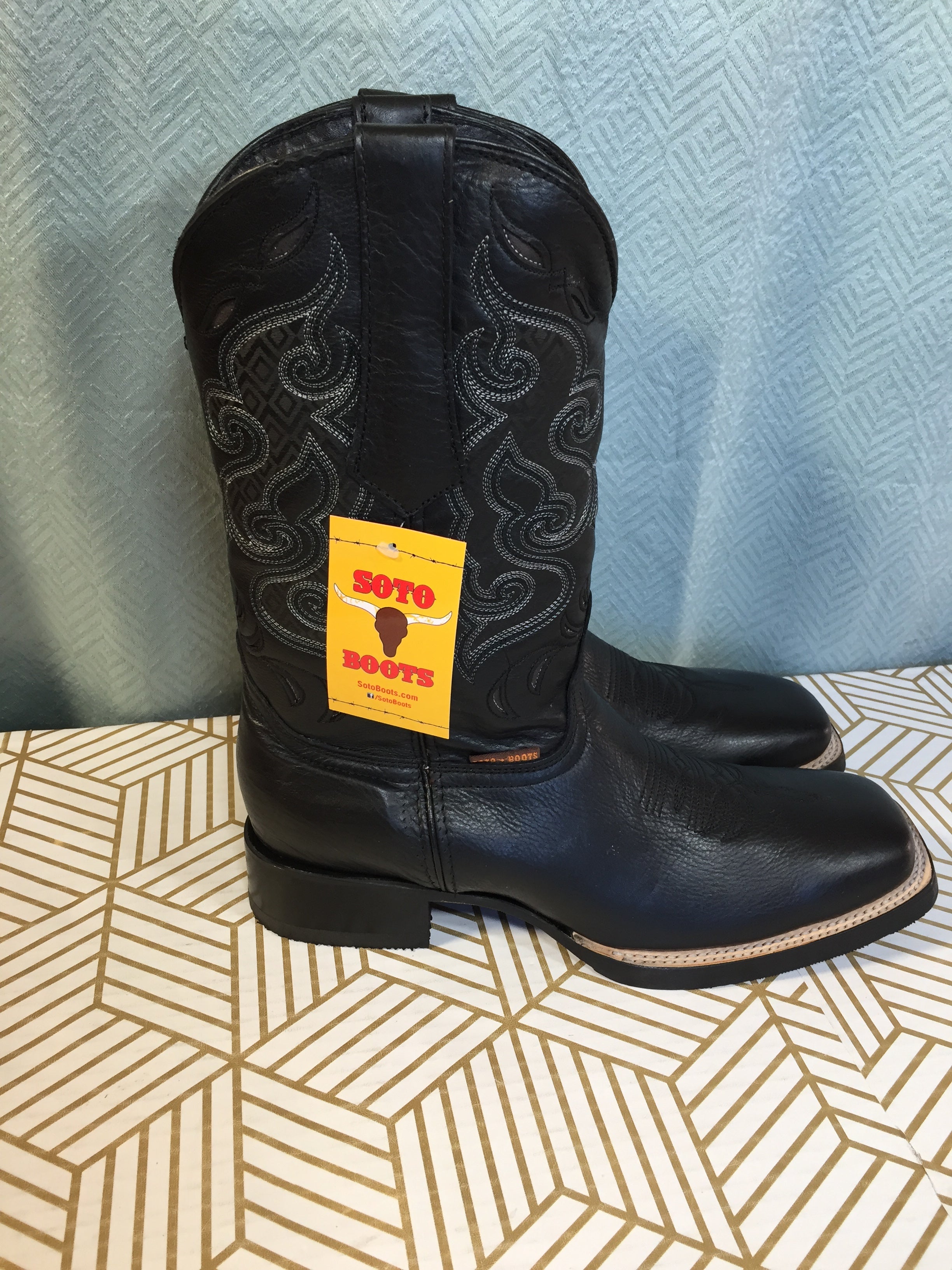 Soto Boots Men's Square Toe Cowboy Boots - Black US 10.5 *With Tags* (7776190660846)